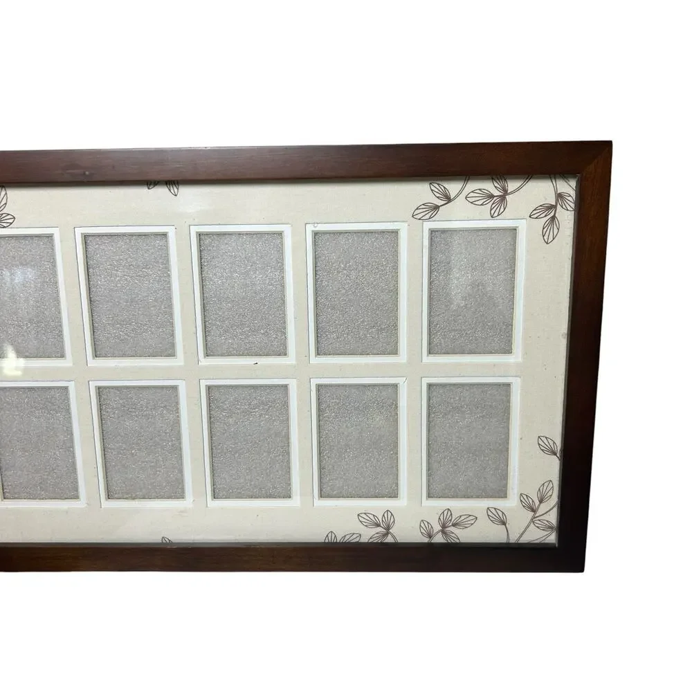 Dark Wood Frame Multi Photo Collage Cream Mat Leaf Accents School Wedding Pet